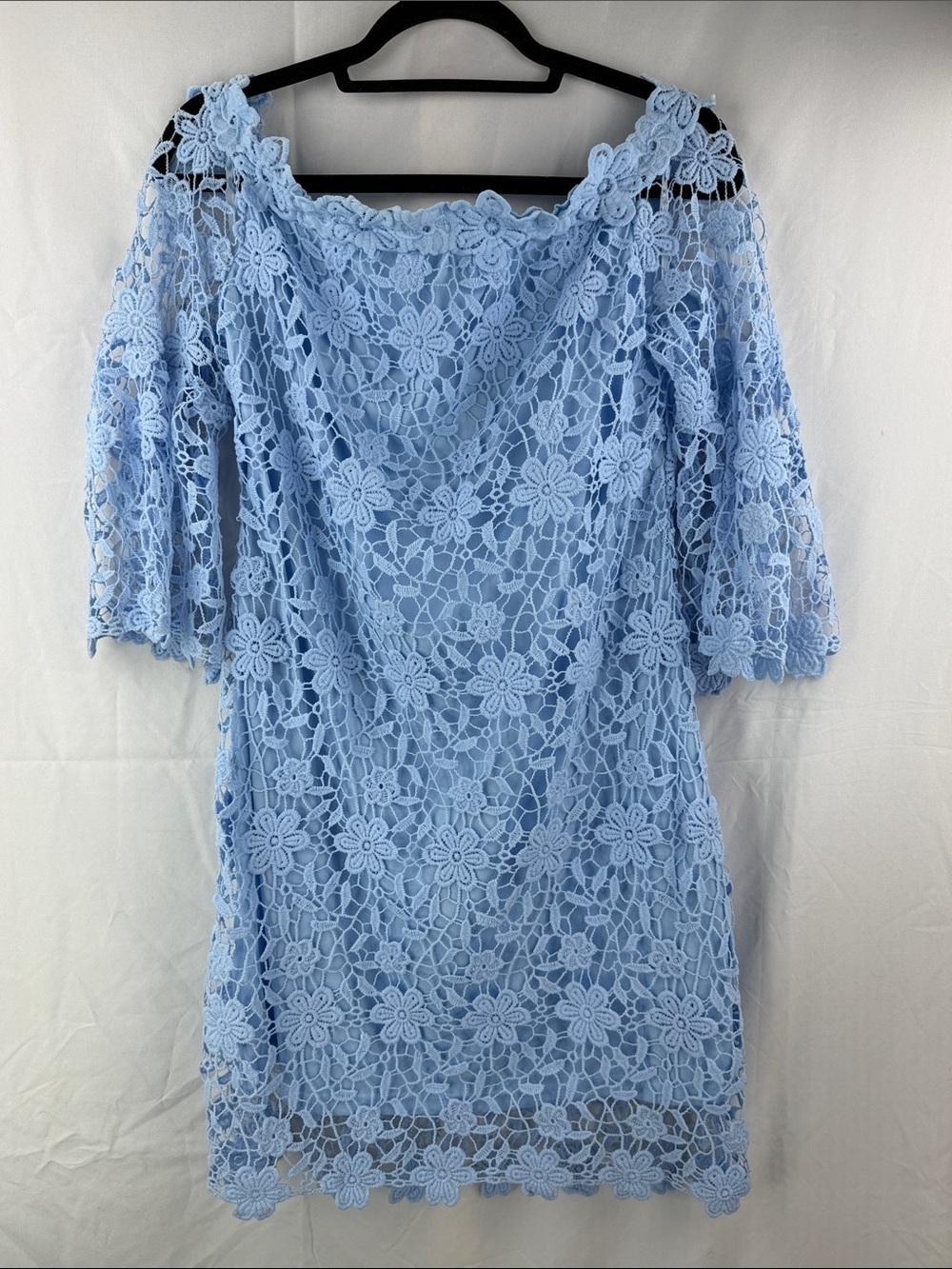 Auxo Collection Blue Floral Lace Off Shoulder Dress XL NWT Cottagecore Boho